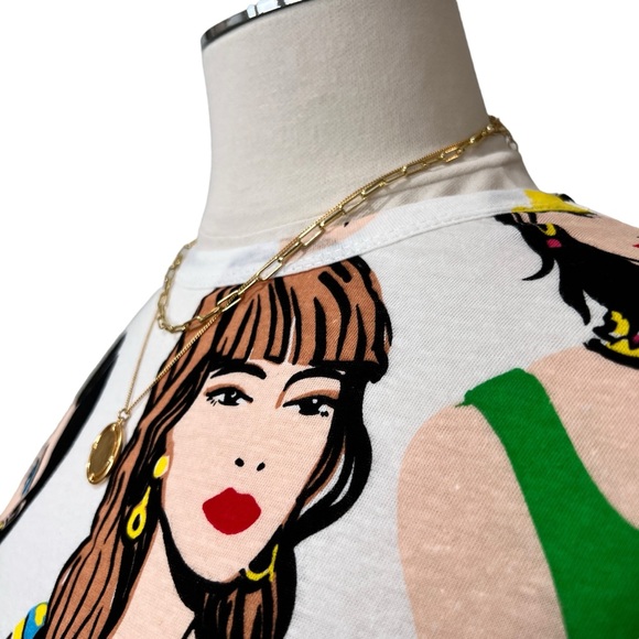 New ZARA Women’s Print Cropped Cotton T-Shirt Short Sleeve Multicolor Sz S - Picture 3 of 12